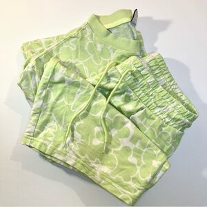 Puma Lime Green TWO PC MED SET TShirt & Sweatshorts Abatract Floral Cotton Blend